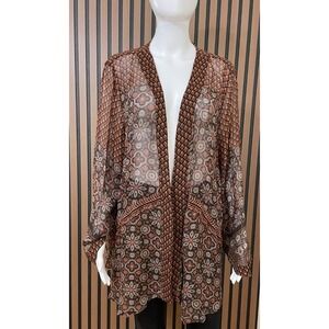 Soft Surroundings Women's 2X Brown Sweater Viscose Cardigan Kimono Boho Floral